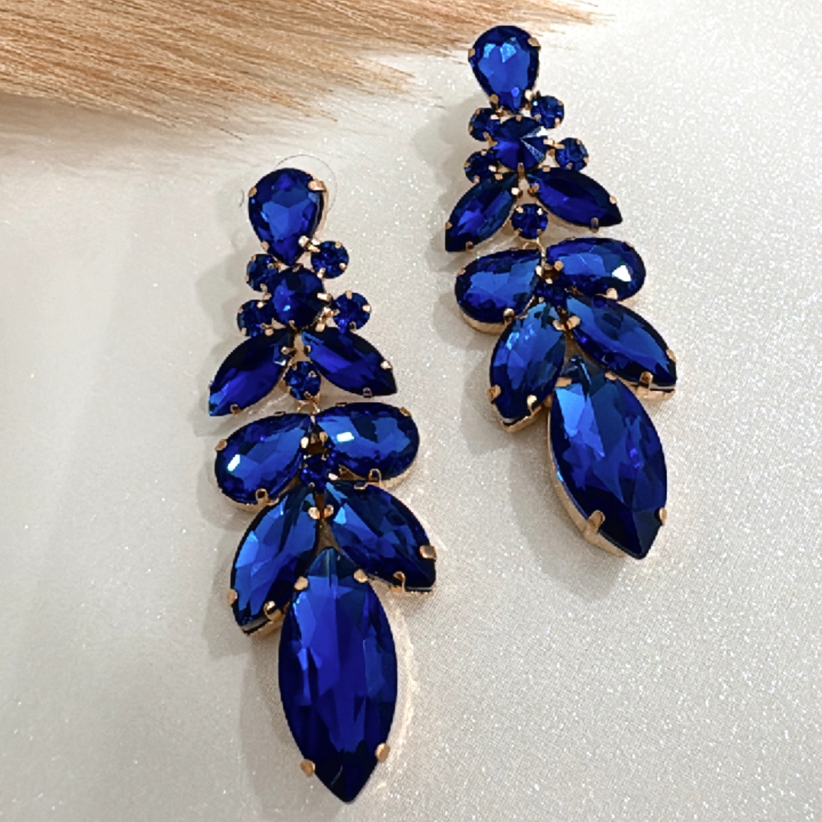 Κρεμαστά Μακριά Σκουλαρίκια Strass Σε Mπλε Χρώμα  